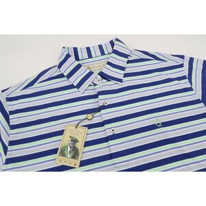 Donald Ross Polo Shirt Mens Large Navy Multicolor Striped Performance Golf NEW